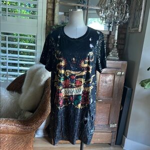 ONE ABOVE ANOTHER Oversized T-shirt Dress In Printed Sequin Text 'Tough Luck' 8